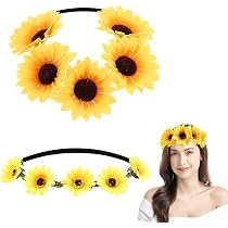 2 Stück Sonnenblumen-Haarbänder - Elastische Blumen-Stirnbänder Für Damen & Mädchen, Für Strand, Hochzeit, Party