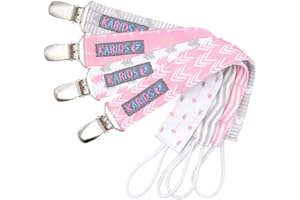 KARIDS Dummy Clips Pacifier Metal Clip (4 Pack) for Babies, Infants, and Toddlers - Unisex Modern Pacifier Holder for Binky, Soothie, Toys - Cute Durable Lightweight Baby Accessory -Girl Pack-
