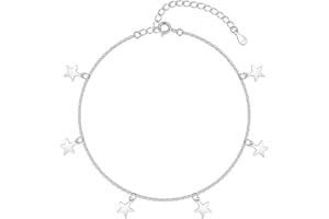 Loutade Silver Anklets for Women, 925 Sterling Silver Ankle Bracelet, Adjustable Beach Barefoot Foot Chain, Summer Holiday Silver Ankle Chain, Classic Women's Star Anklets Beach Jewellery for Girls