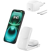 Belkin UltraCharge MagSafe Uyumlu 2&rsquo;si 1 Arada Qi2 25W Kablosuz Şarj İstasyonu, iPhone 17, AirPods, Pixelsnap, D&ouml;n&uuml;şt&uuml;r&uuml;lebil