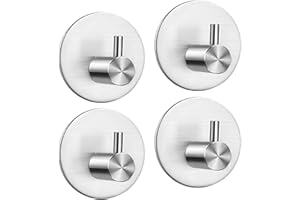 LYLIN Hooks, Self-Adhesive, Self-Adhesive Towel Hooks, Towel Holder, No Drilling, Waterproof Stainless Steel Wall Hooks, Bathrobe Hooks, Adhesive Hooks for Bathroom, Toilet, Kitchen (Silver, Pack of
