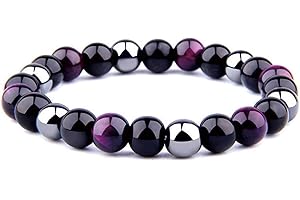 UEUC Bracelet Triple Protection Oeil de tigre, perles en hématite et obsidienne noire de