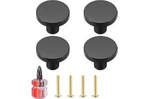VARHHUXHA Black Brass Drawer Knobs, Round Kitchen Cabinet Pulls Door Knobs for Chest of Drawers Furniture Cupboard Dresser Wardrobe Door Handles and Knobs, with Screws and Screwdriver - 20x25 mm (4 Pcs)
