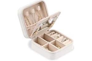 YoHyien Szkatulka na Bizuterie dla Kobiet, Małe Podróżne Pudełko na Biżuterię z Lusterkiem, Mini Pudełko na Biżuterię, Organizer na Pierścionki, Kolczyki, Naszyjniki z Ekoskóry (Biały)