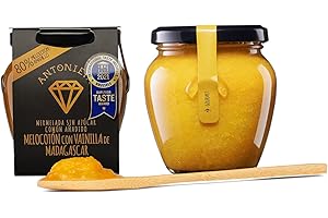 OLD SCHOOL COOKING ANTONIETA Mermelada de Melocotón Amarillo con Vainilla de Madagascar - Premiada Internacionalmente en Bruselas - Mermelada Gourmet 100% Fruta de Producción Propia y Hecha a Mano - Sin Azúcares Añadidos - 230 G