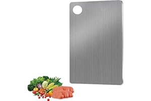 JAMSSOW Tabla de Cortar de Acero Inoxidable 304, 30x20cm, Doble Cara de Titanio de Grado Alimenticio, Multifunción para Cocina, Carne, Fruta, Pasta, Verduras