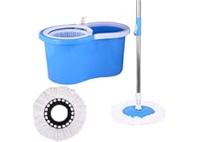 Zureni Bucket Quick Spin Mop with 2 Microfiber Wet Dry Mophead Floor Cleaning pocha Extendable Handle Removable Wringer 360° 