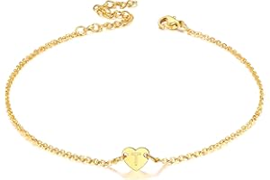 FaithHeart Initials Anklets for Women Stainless Steel Heart Charm Ankle Bracelet with Letter A-Z Foot Chain Anklet Adjustable Barefoot Jewellery Summer Gifts for Girls