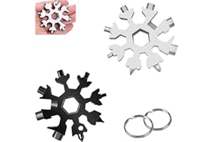 PTBWS 2 Pièces Outil Multifonction Flocon de Neige 18 en 1,Clé à Flocon de Neige En Acier Inoxydable,Outil Flocon Neige,Pour Les Voyages En Plein Air, Le Camping Adventure Daily Tool（Argent et noir）