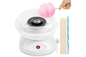 PORFOYO Macchina Zucchero Filato Bambini, 450w Macchina per Zucchero Filato Elettrica Retrò Adatta a Zucchero o Caramelle Facile da Pulire con Accessori Perfetta per Feste di Compleanno e Uso Domestico Bianca