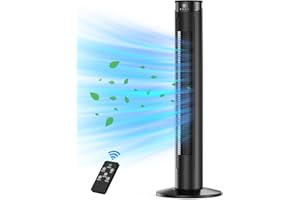 JERVAMNI Turmventilator Sehr Leise, Leistungsstarker Ventilator Standventilator mit Fernbedienung & LCD-Bildschirm, 5 Betriebsmodi, 6 Windgeschwindigkeiten, 1-12H Timer, ECO-Mode, 70° Oszillation Funktion