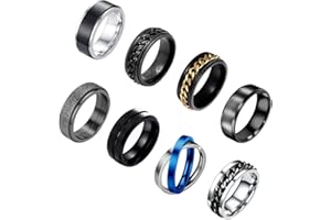 VELESAY 8 Piezas Anillos Hombre Acero Inoxidable Cadena Anillos Giratorios Anillos para Hombres Mujeres Anillos Hombre Negro Anillo Giratorio Hombre Anillos de Acero Mujer