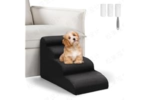 Vikcvcsc Scaletta per Cani 4 Gradini, Rampa Per Animali Domestici Rimovibile Lavabile, Scala per Cani Gatti per Divano e Letto, Regala Rullo Togli Peli Animali, Nero