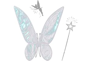 71Nmly, ali da fata, ali da principessa farfalla per bambini e adulti, ali da angelo per costumi, ali trasparenti e scintillanti per feste a tema di compleanno, Natale e Halloween (bianche