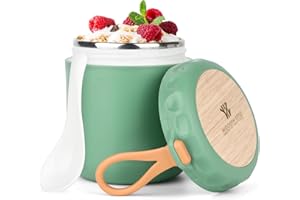FENGQ Termo para Comida, Taza de cereales 400ML, Acero Inoxidable Contenedor Térmico con Cuchara, Contenedor de Yogur para Sopa, Papilla, Escuela, Oficina