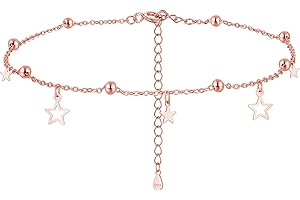 Josfeva Silver Anklets for Women, 925 Sterling Silver Ankle Bracelets for Women, 22+5 cm Adjustable Summer Beach Holiday Ladies Ankle Bracelet, Women's Anklets with Star, Foot jewellery Gift for Girls