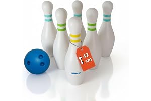 alldoro 60131 XXL Bowling Set – 6 vita stift påfyllningsbara, 42 cm höga och 1 bowlingkula – konspel med väska, för barn från 3 år