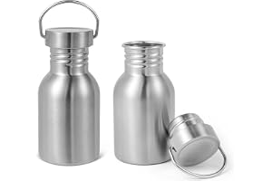 Volhoply 380 ml icke-isolerad vattenflaska 2-pack, rostfritt stål återanvändbar vattenflaska med handtag, BPA-fri och plastfr