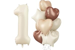 GOVPY Luftballon 1 Beige, Creme 1. Geburtstag Ballon Deko für Mädchen, Neutraler Aprikose Nude Braun Herzballons Geburtstagsdeko, 40'' Zahl 1 Stern Folienballon für Frau 1 Jare Jubiläum Party Dekoration