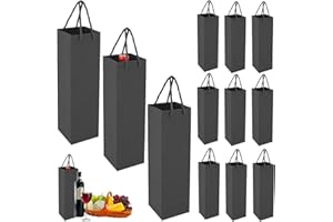 POPOYU 12 Pièces Pochette Cadeaux Bouteilles,Noir Sacs Cadeaux de Bouteilles de Vin en Papier Kraft avec Poignées,Emballage Bouteille Vin et Champagne pour Noël, Mariage, Anniversaire Fête