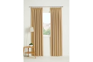 Kinfolk Textile Blackout Thermal Pencil Pleat Tape Top Insulated Pair of Blackout Curtains Including 2 Tiebacks (Cream Natural, 46" x 54")
