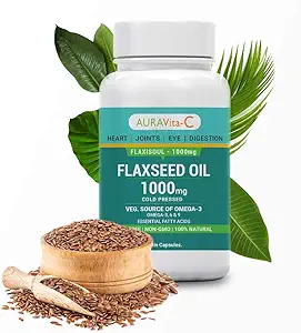 AURAVITA-C Best Omega-3 Capsules 1000 mg - Cold Pressed Flaxseed Oil : Veg. Source of Omega 3-6-9 for Skin, Hair, Heart, Joints & Eye Health | 3*Pack of 60 Hard Gelatin Capsules