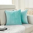 Sunday Praise Aqua Velvet Pillow Covers 18x18 Inch Soft Solid Square Decorative Throw Pillow Cases for Sofa Couch Bed Chair,Pack of 2