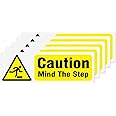 YIKIADA Caution Mind The Step Safety Sign 150 × 50 mm Self Adhesive Plastic Signage Attention Stairs Warning Notice for Floor Door Window Pack of 5