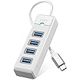 ORICO USB C Hub 4 Ports USB 3.1 Type C to USB 3.0 Hub Adapter, USB Splitter for Laptop, Mobile Phone, Tablet with 0.49ft Cable, Compatible with Mac OS 10.X and above, Linux, Android