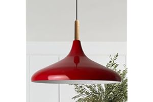 ‎BAMYUM bamyum Champion Hängelampe Esstisch aus Holz und Metall 35 cm, Pendelleuchte Esstisch, Hängelampe Wohnzimmer, Küchenlampe Hängend E27, Pendelleuchte Rot für Schlafzimmer, Wohnzimmer