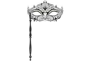 Thmyo Laser Cut Metal Venezianische Halloween Karneval Party Maske mit Haltestab Venezianische Karneval Metall Strass Maskerade Maske für Frauen