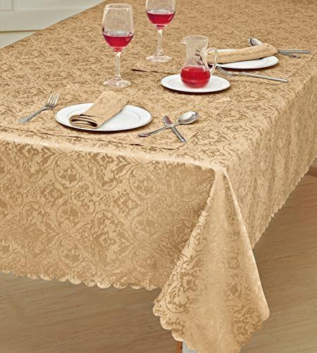 Primier Damask Linen Linen Look 52" x 70", 52" x 90", 70" x 108" Rectangular and 69" Round Tablecloth available in Teal, Cream, Red, Black, White, Beige and Gold (52" x 70" Rectangular, Gold)