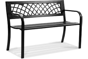 VEVOR Utomhusbänk 52,5 x 116,3 x 76,2 cm utomhus metall trädgårdsbänk, lastkapacitet 218 kg trädgårdsbänk med ryggstöd, armst