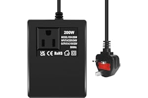VUTLACE 200W Step Down Power Voltage Converter Transformer (UK Plug) 220v/240v to 110v/120v, Step Down Transformer US to UK, Intelligent Efficient Adapter Travel Power Adapter for WIFI/POS Machine/Power Bank