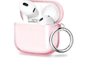 ULAK für AirPods 4 Hülle, Durchsichtig Stoßfest Hülle Dünn Schutzhülle mit Karabiner Transparent Ladecase für Apple AirPods 4 (LED an der Frontseite Sichtbar) - Rosa