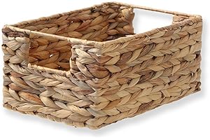 CASÂME CALICOSY - Panier Jacinthe D'Eau - Armature Métal - Fibres Naturelles - Avec Poignées - Panier De Rangement Pour Salon, Dressing, Chambre - Petit Modèle - L 28 x P 19 x H 13 cm
