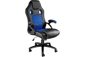 TecTake® Silla Gamer Ergonómica, Ajuste de Altura, Silla de Escritorio de Oficina, Silla de Estudio con Acolchado Cómodo, Sillas con Reposabrazos y Ruedas, Sillas Gaming para Ordenador - Negro/Azul