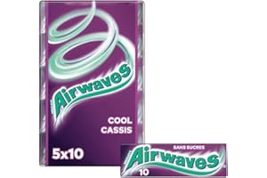 WRIGLEY'S AIRWAVES - Chewing Gum Sans Sucre - Goût Cassis - Fraîcheur Mentholée - 5 Paquets de 10 Dragées - 70g
