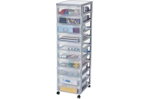 Iris Ohyama, Torre de Almacenamiento de plástico, 10 cajones de Almacenamiento de Oficina de 7L, Tirador Empotrado, 4 Ruedas, DC-010, Gris - A29 x F40 x A100,5 cm