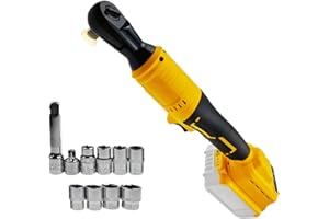 HOCOMAY Llave de trinquete extendida inalámbrica de 3/8 pulgadas con luz LED, trinquete eléctrico de 80 N.m compatible con Dewalt 18 V 20 V, kit de destornillador de trinquete con 8 enchufes, adaptador de 1/4