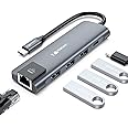 VEMONT USB C Hub, 5 in 1 Aluminum Type C Adapter with 3 ports USB 3.0, Gigabit Ethernet RJ45, 100W PD Quick Charger, compatible for MacBook Air/Pro Dell XPS Lenovo Yoga and more USB C devices