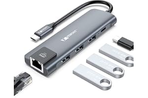 VEMONT Hub USB C, 5 en 1 Aluminio Tipo C Hub Adaptador con 3 Puertos USB 3.0, Gigabit Ethernet, 100W PD Cargador Rápido, Compatible para MacBook Air/Pro iPad XPS y más Dispositivos USB C