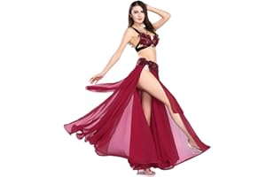 ROYAL SMEELA Costume Danse du Ventre Femme Ensemble de Jupe Ceinture Soutien Gorge Danse du Ventre Jupes Mousseline Vêtements de Danse pour Femmes 3 pièces Tenue de Danse Orientale Robe de Danse