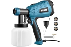 WESCO 500W Elektro Lackierpistole, HVLP farbsprühgerät mit 3 Düsen 1.5/1.8/2.0mm, Farbsprühsystem mit verstellbarem Luft- und Farbfluss, Lasuren und Farbmengenregulierung,800ml Behälter