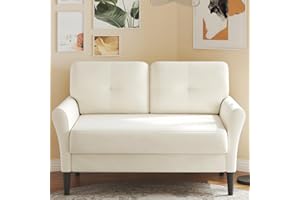 Domusensus Kleines Sofa 2 Sitzer, 123CM kleine Couch 2 Sitzer, Sofa klein mit 53CM extra tiefen Sitzen, MiniSofa Wohnzimmer, Werkzeugfreie Montage Sofas & Couches, Bequemer Samt Mini Couch, Beige