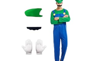 Blisscok Mario Kostüm Herren Luigi Kostüm Set,4 Pcs Mario und Luigi Kostüm Erwachsene Herren Kinder mit Hut Handschuhe Bart für Karneval Halloween Kostüm Faschingskostüme Männer