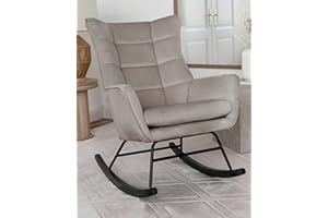 ‎QIYANO Qiyano Medira Schaukelstuhl Beige Taupe, Schaukelsessel mit Armlehne, Gepolsterter Sessel Wohnzimmer, Hochwertige Verarbeitung, 180 kg Tragkraft