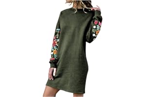 Masrin Pulloverkleid Damen Lässiges Floralem Stickereimuster Midikleid Rundhals Langen Ärmeln Sweatkleid Lockeres Pullikleid Frühlings Sweatshirt Kleid Knielanges Gerades Kleider Locker Long Pullover