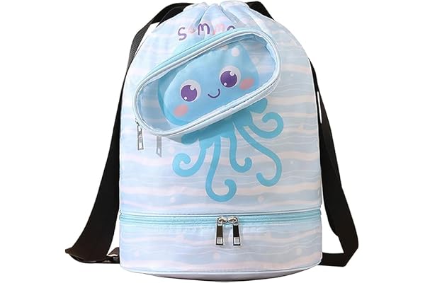 JOYOLA Sac Piscine Enfant, Sac de Natation Étanche, S-AC à Cordon Enfant de Natation, avec Compartiment pour Chaussures, Séparation Sèche et Humide, pour Piscine, Plage, Camping, Vacances