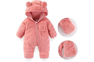 Fairy Baby Baby Snowsuit, Newborn Baby Bear Hooded Footed Romper Fleece Snowsuit Cartoon Flannel Zipper Jumpsuit Fall Winter Outfits